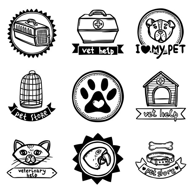 Conjunto de emblemas veterinarios