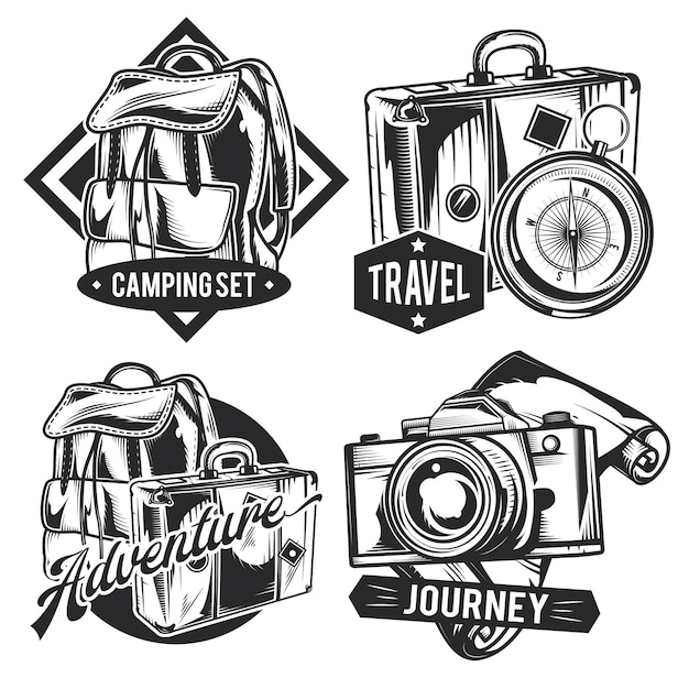 Conjunto de emblemas de viaje vintage