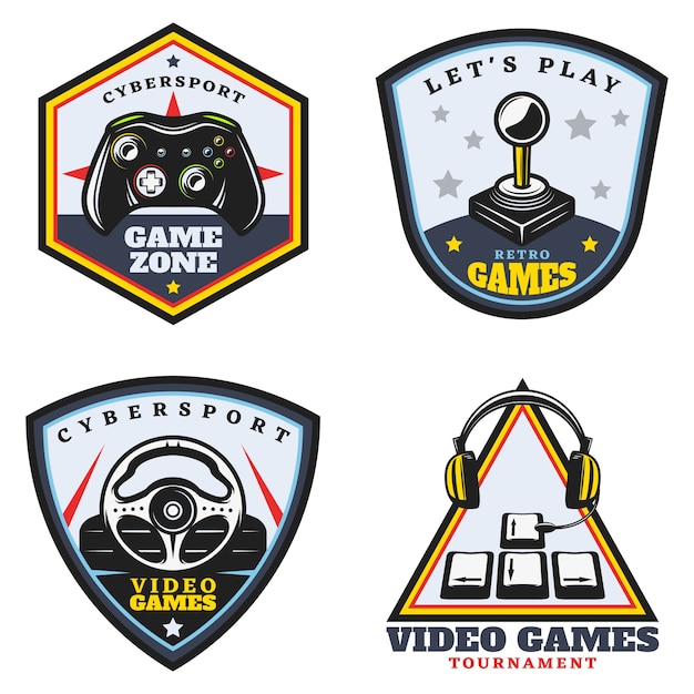 Vector gratuito conjunto de emblemas de videojuegos de colores vintage