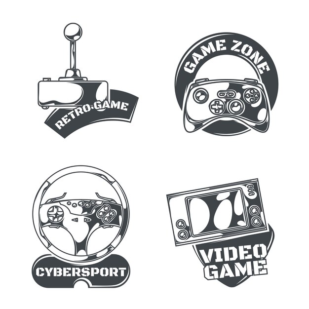 Conjunto de emblemas de videojuegos, etiquetas, insignias, logotipos. Aislado en blanco
