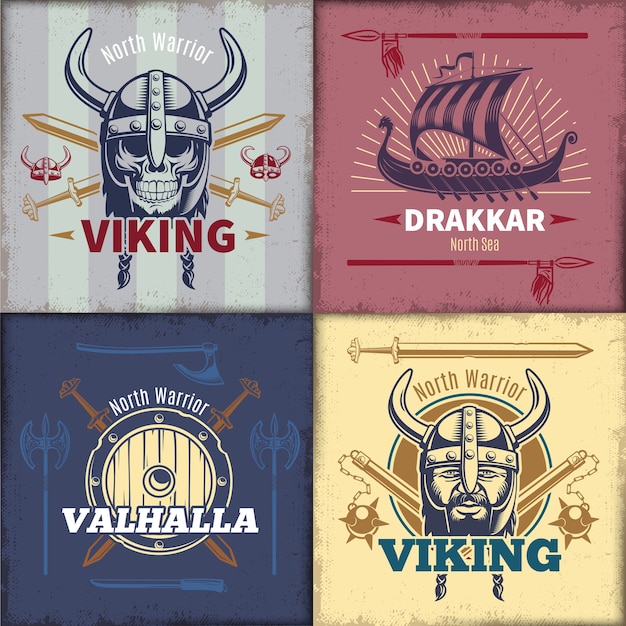 Vector gratuito conjunto de emblemas vikingos vintage