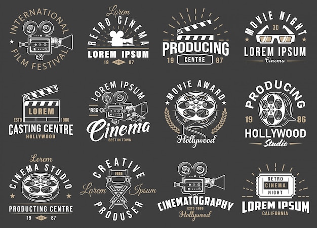 Vector gratuito conjunto de emblemas vintage de cine.