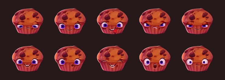 Vector gratuito conjunto de emoji con lindo personaje de pastel
