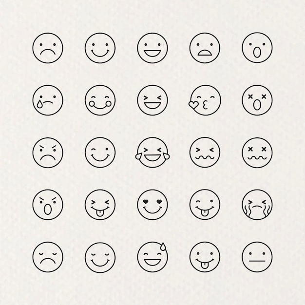 Conjunto de emoticones de contorno negro aislados en fondo beige