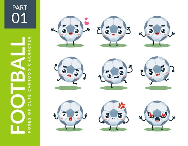 Conjunto de emoticonos de balón de fútbol. primer set. ilustración vectorial