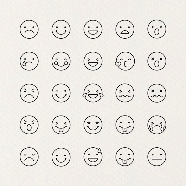 Conjunto de emoticonos de contorno negro aislado sobre fondo beige