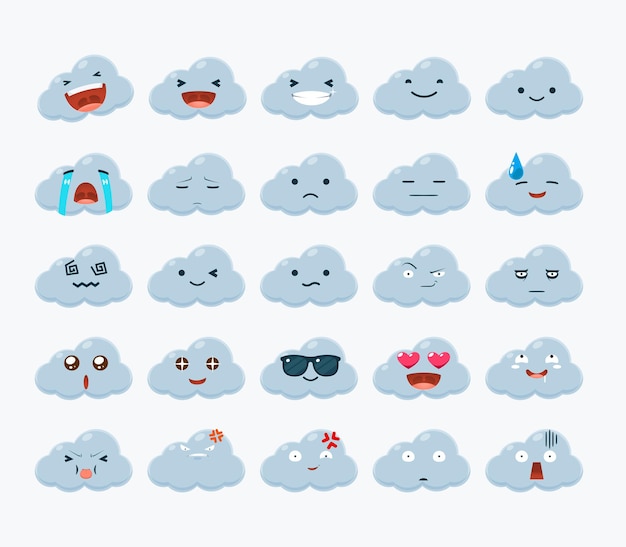 Vector gratuito conjunto de emoticonos de la nube blanca.