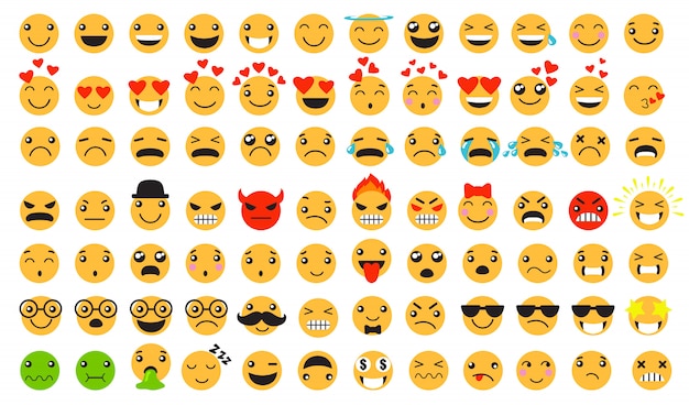 Conjunto de emoticonos tristes y felices