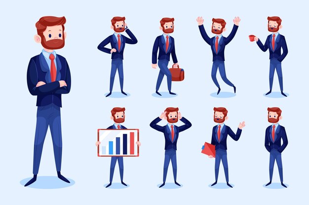 Conjunto de empresario en diferentes posiciones