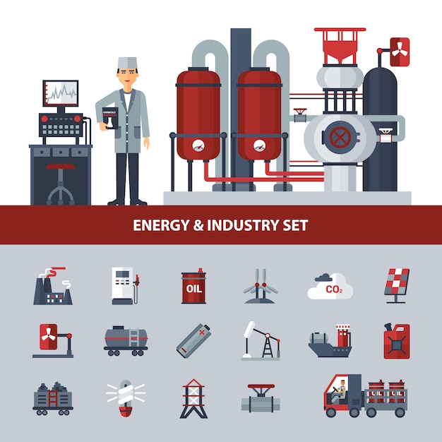 Vector gratuito conjunto de energía e industria