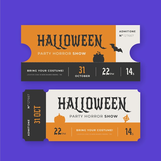 Vector gratuito conjunto de entradas de halloween vintage