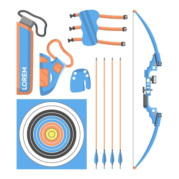 Vector gratuito conjunto de entrenamiento y competición de equipos deportivos de tiro con arco.