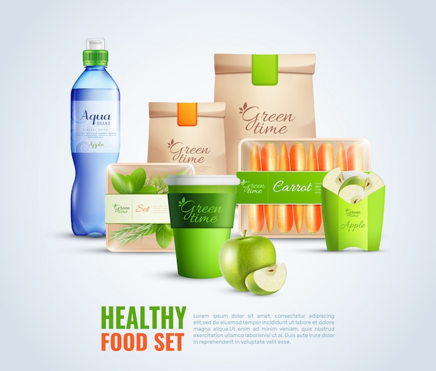 Conjunto de envases de alimentos saludables