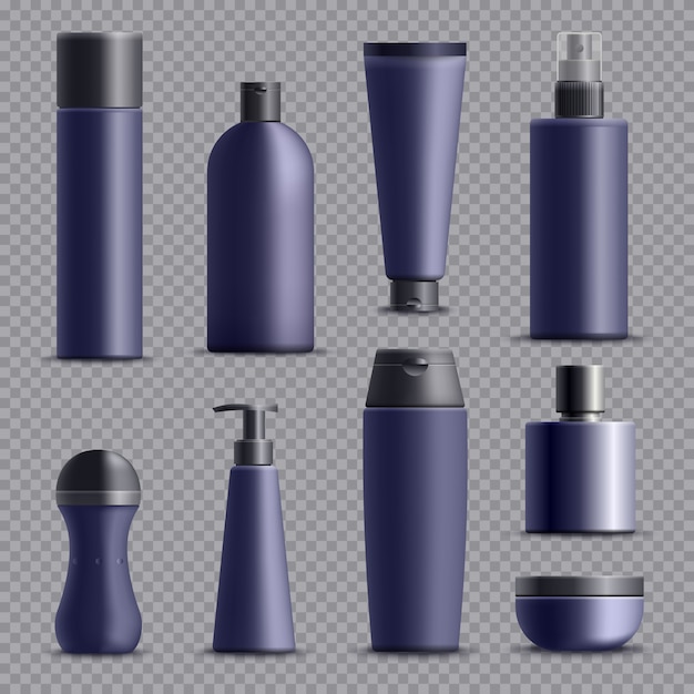 Vector gratuito conjunto de envases cosméticos realistas masculinos