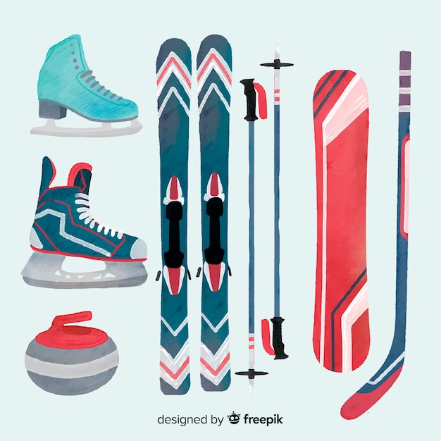 Conjunto de equipamiento de deportes de invierno.