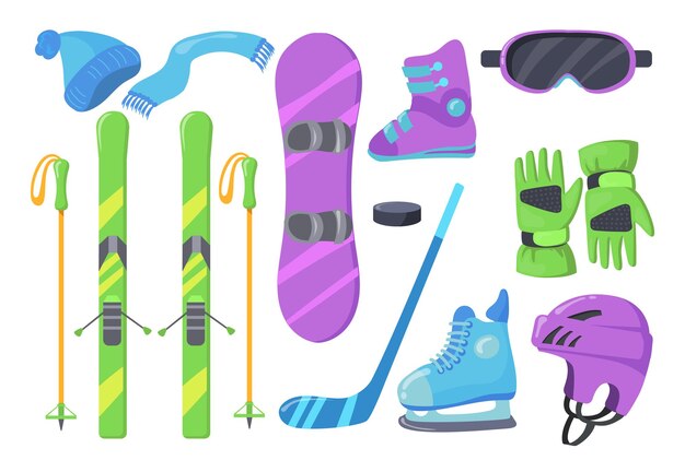 Conjunto de equipamiento para deportes de invierno.