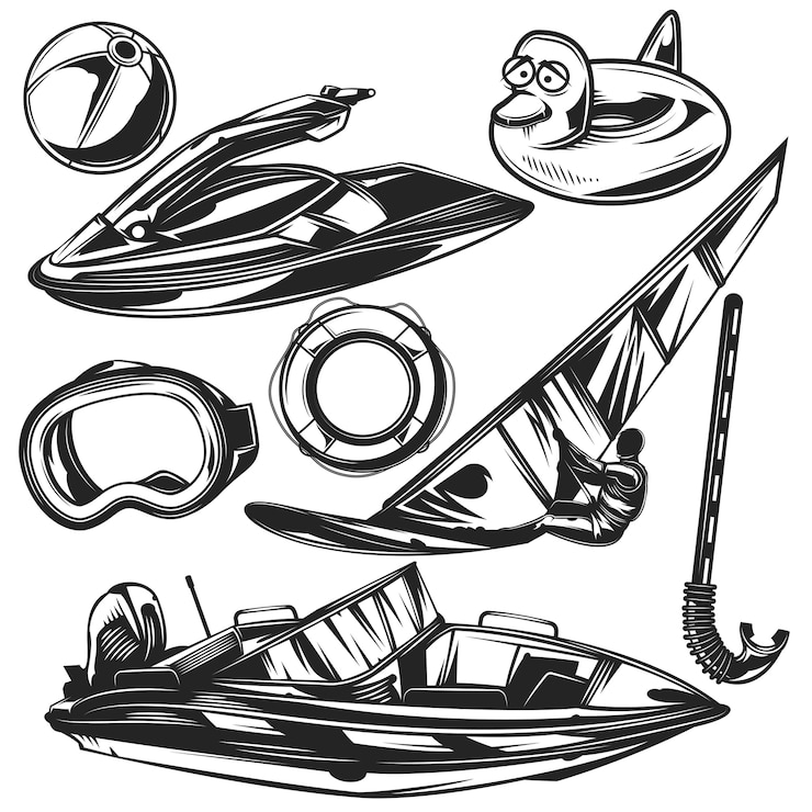 Vector gratuito conjunto de equipo de buceo.