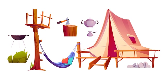 Vector gratuito conjunto de equipo de glamping clipart png ilustración