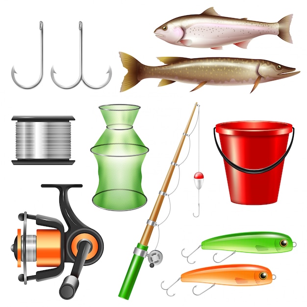 Vector gratuito conjunto de equipo de pesca realista