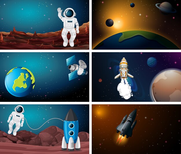 Conjunto de escena de ilustración espacial