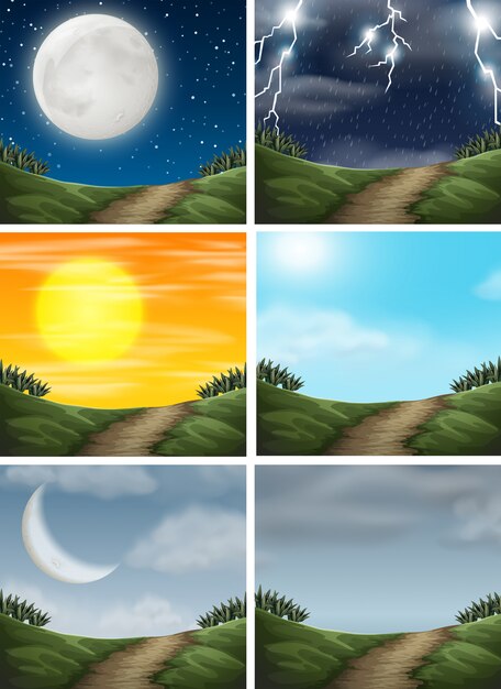 Conjunto de escenas de diferentes caminos de la naturaleza.