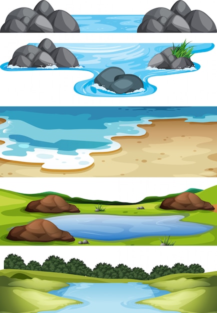 Vector gratuito conjunto de escenas de la naturaleza.