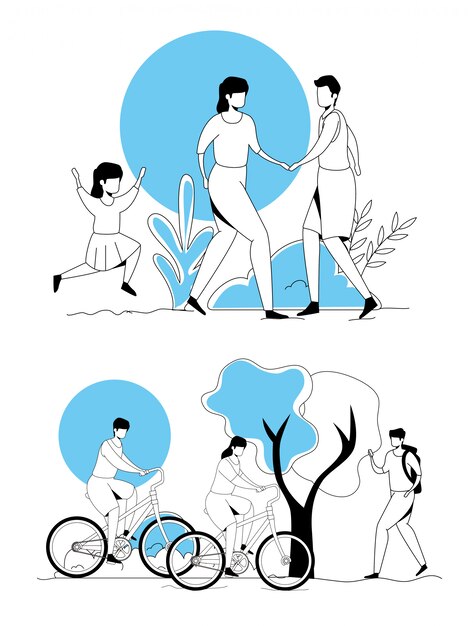 Conjunto de escenas de personas haciendo actividades