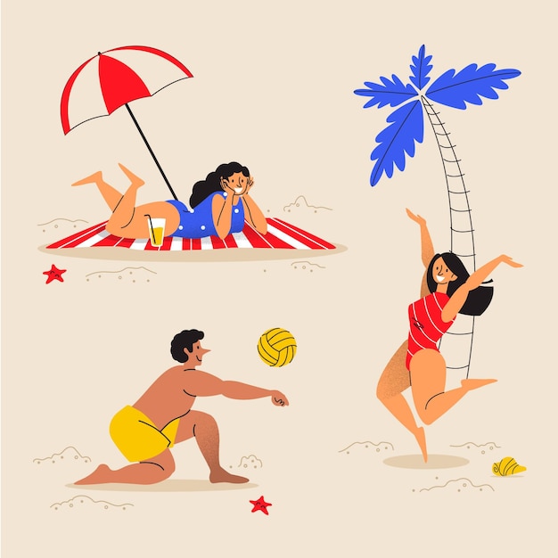 Vector gratuito conjunto de escenas de verano de dibujos animados