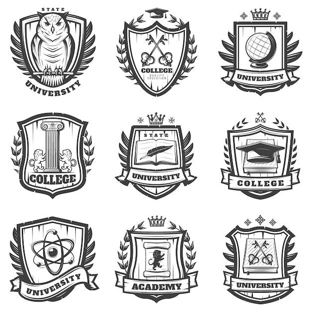 Vector gratuito conjunto de escudo de armas educativo vintage