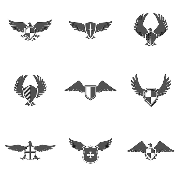 Vector gratuito conjunto de escudo de icono de águila