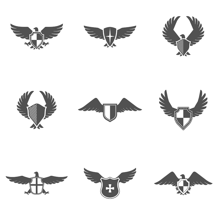 Vector gratuito conjunto de escudo de icono de águila