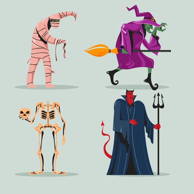 Conjunto de espeluznantes personajes de halloween