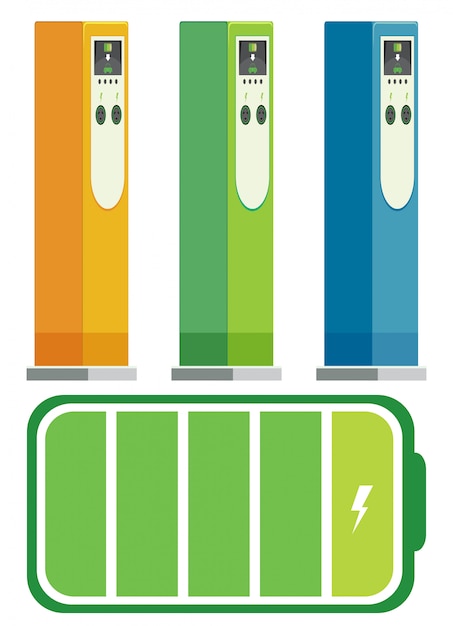 Vector gratuito conjunto de estaciones de recarga de vehículos eléctricos.