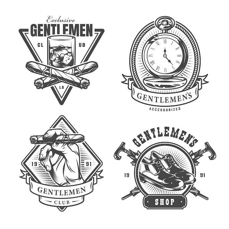 Vector gratuito conjunto de estampados vintage caballero monocromo