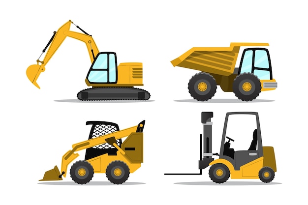 Vector gratuito conjunto de estilo ilustrado de excavadora