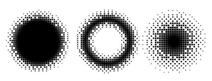 Vector gratuito conjunto de estilo de semitono de círculos y marcos de píxeles