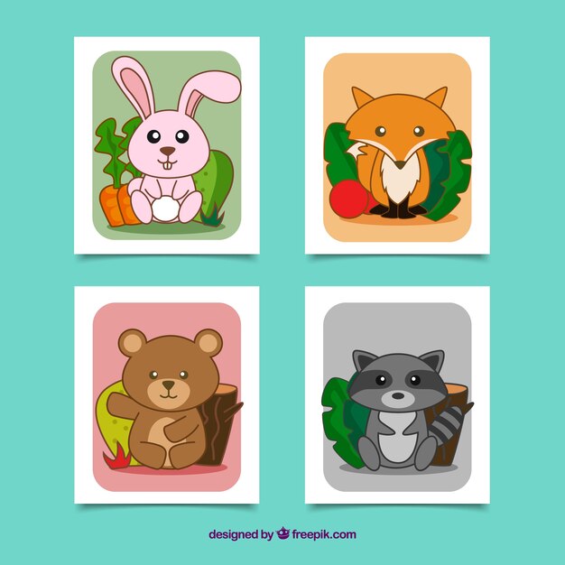 Conjunto con estilo de tarjetas adorables con animales