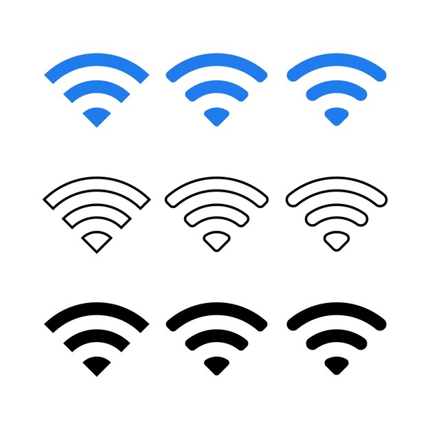 Conjunto de estilos de glifo plano de contorno Wi-Fi