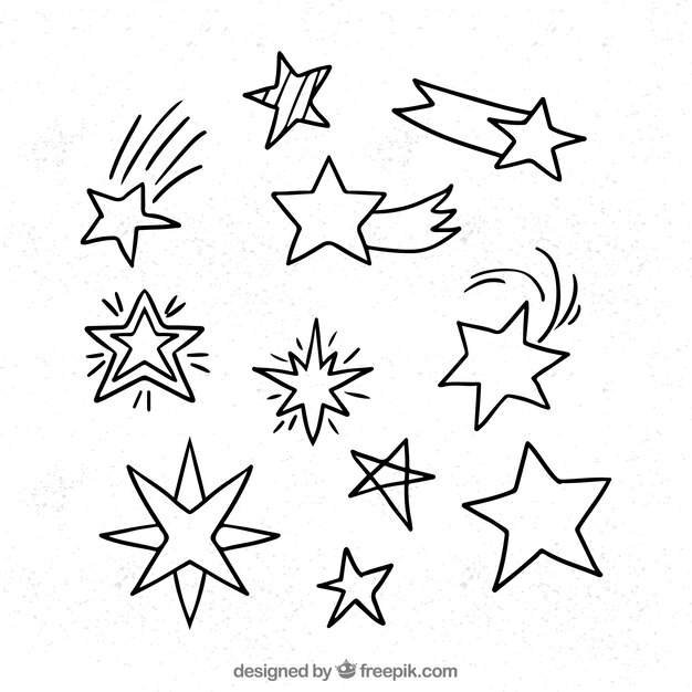 Conjunto de estrellas blancas dibujadas a mano
