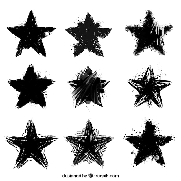 Vector gratuito conjunto de estrellas de pintura negra