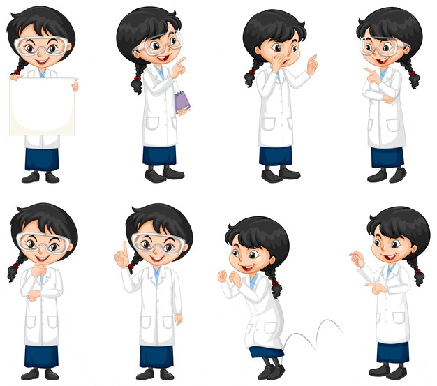 Conjunto de estudiante de ciencias haciendo diferentes poses