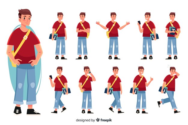 Conjunto de estudiantes con diferentes posturas