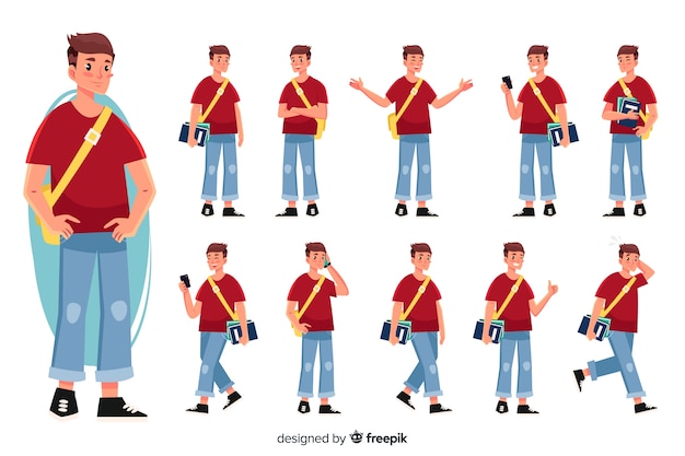 Conjunto de estudiantes con diferentes posturas