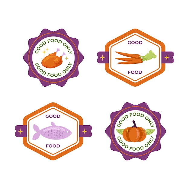 Vector gratuito conjunto de etiquetas de alimentos de diseño plano