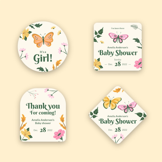 Vector gratuito conjunto de etiquetas de baby shower dibujadas a mano