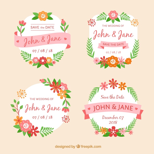 Vector gratuito conjunto de etiquetas de boda florales