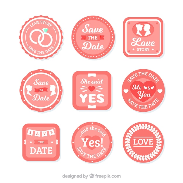 Vector gratuito conjunto de etiquetas de boda rojas