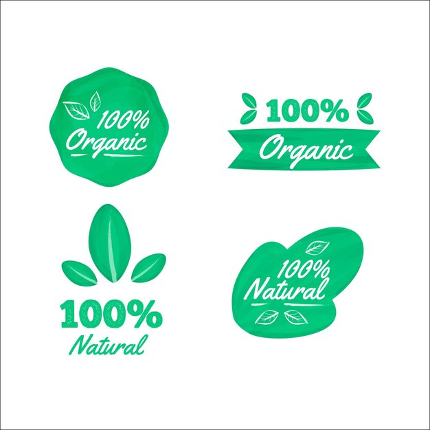 Conjunto de etiquetas cien por ciento naturales.