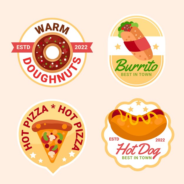Conjunto de etiquetas de comida de diseño plano