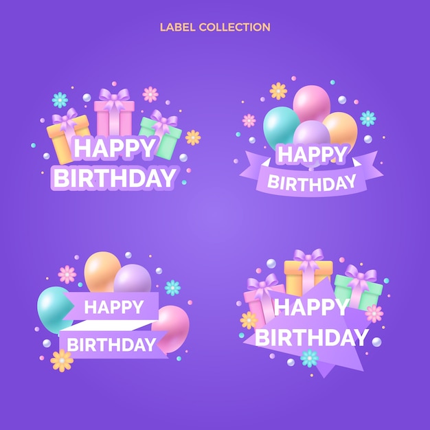 Conjunto de etiquetas de cumpleaños colorido degradado